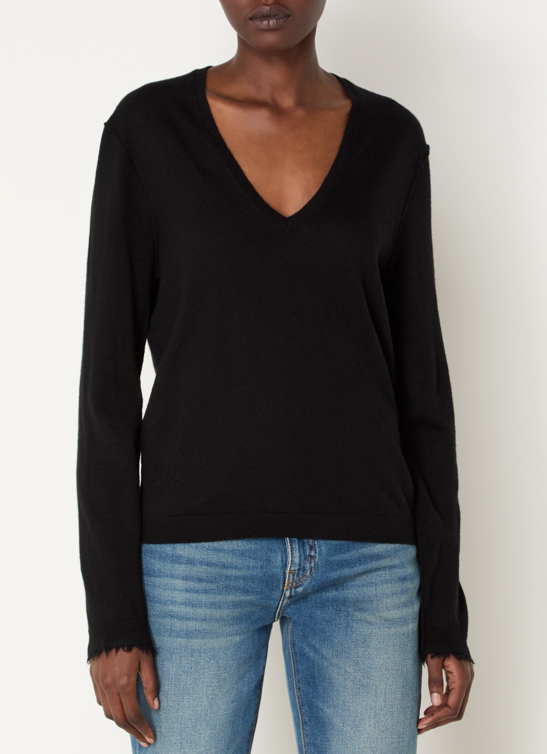Zadig&Voltaire Rivy fijngebreide pullover van kasjmier met destroyed afwerking - detail zwart