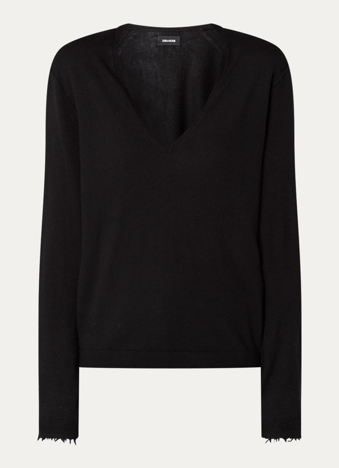 Zadig&Voltaire Rivy fijngebreide pullover van kasjmier met destroyed afwerking - voorkant 3 zwart