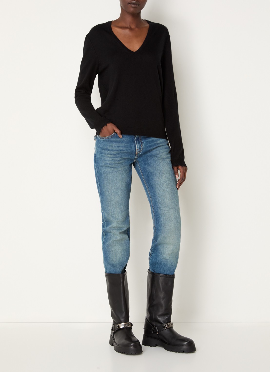 Zadig&Voltaire Rivy fijngebreide pullover van kasjmier met destroyed afwerking - voorkant 4 zwart
