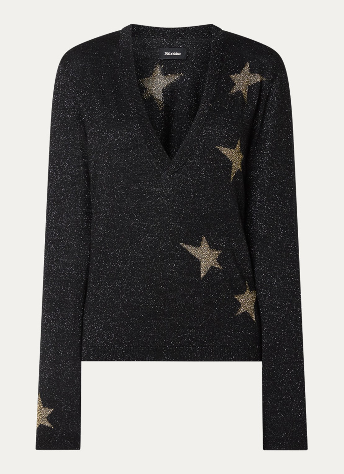 Zadig&Voltaire Rivyl fijngebreide trui in merino wolblend met lurex en print - voorkant 2 zwart