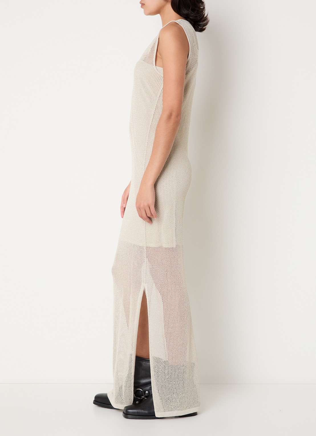 Zadig&Voltaire Riza semi-transparante maxi jurk met lurex en split - voorkant 2 creme