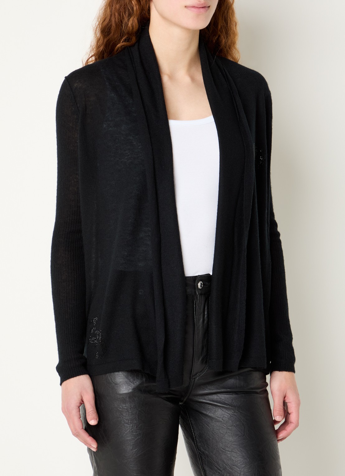 Zadig&Voltaire Robyn openvallend vest van kasjmier - detail 3 zwart