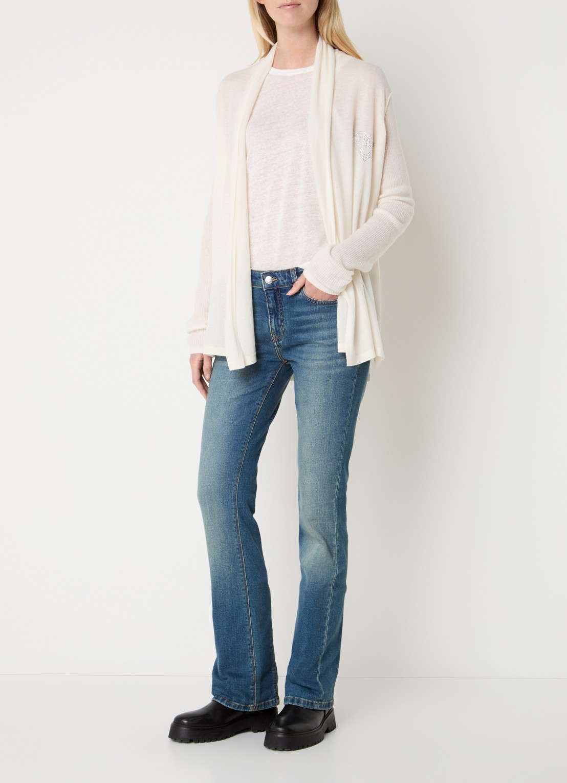 Zadig&Voltaire Robyn openvallend vest van kasjmier - voorkant 3 vanillegeel