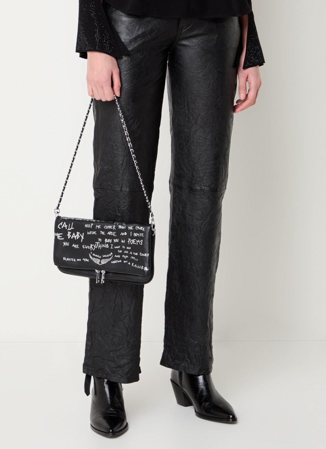 Zadig&Voltaire Rock clutch met afneembare schouderriem - voorkant 6 zwart