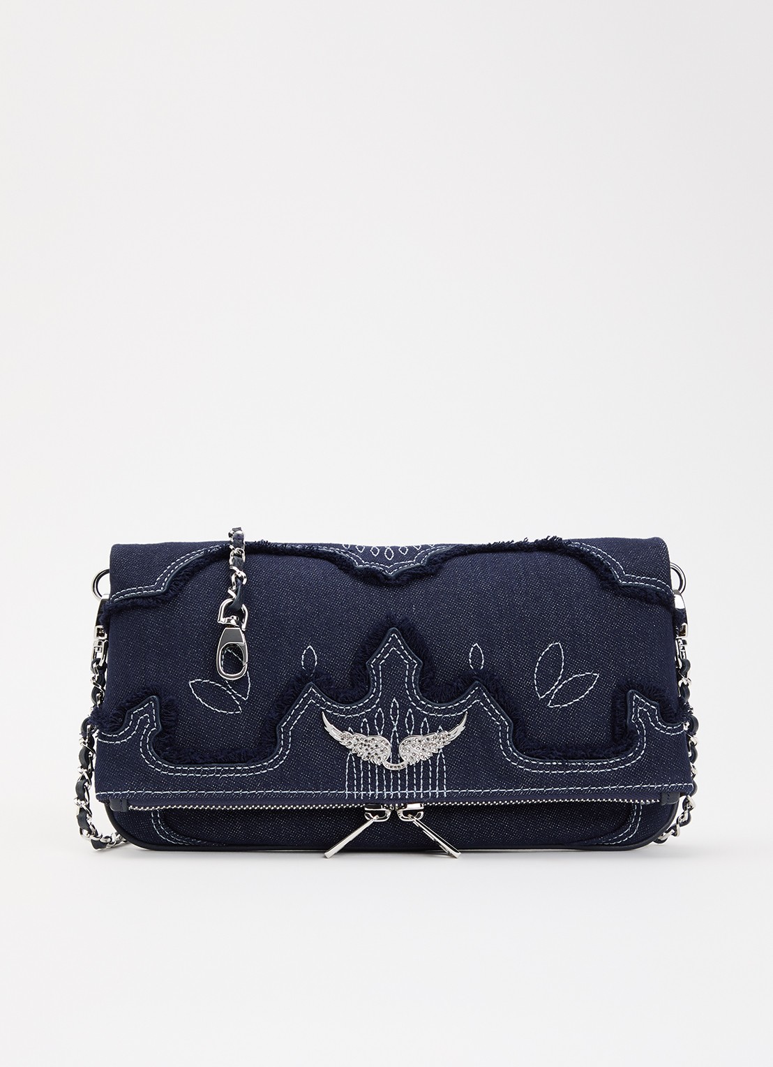 Zadig&Voltaire Rock clutch van denim - voorkant 4 donkerblauw
