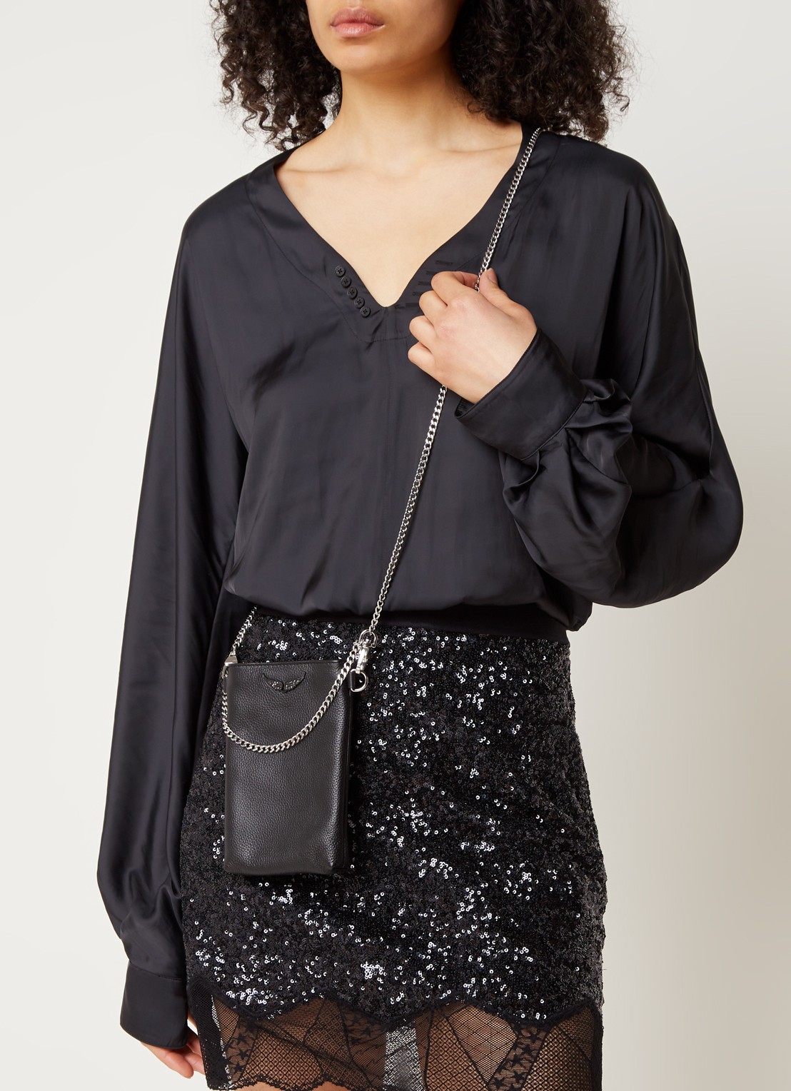 Zadig&Voltaire Rock crossbody telefoonhoes van leer - voorkant 3 zwart