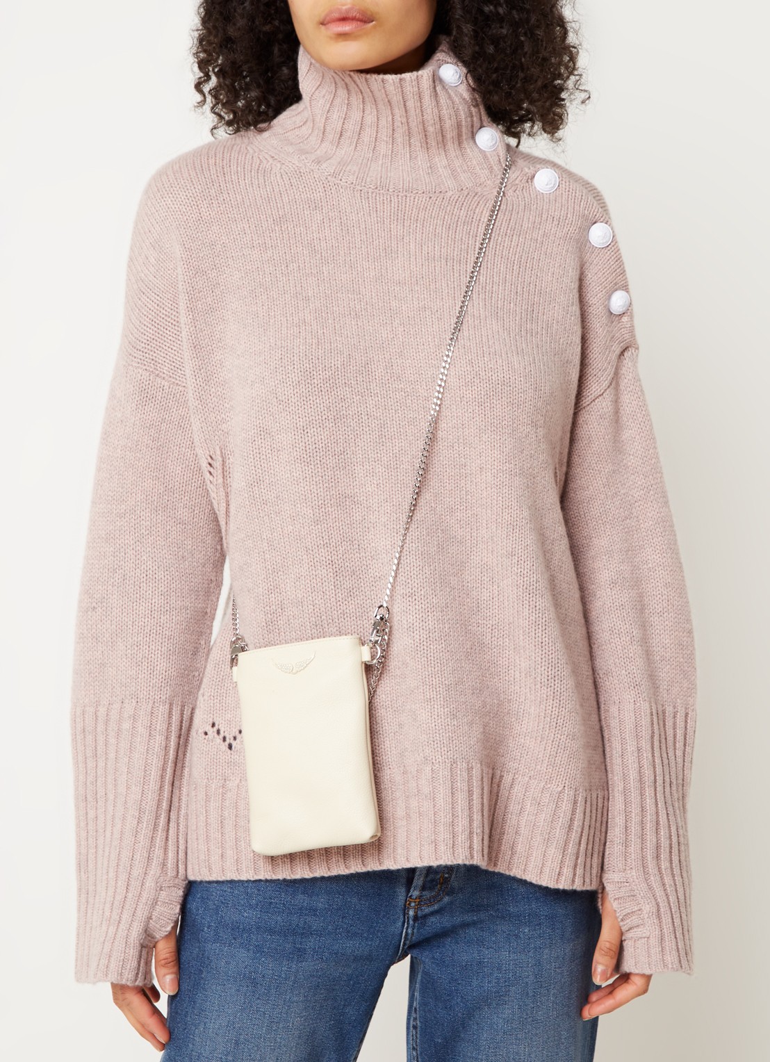 Zadig&Voltaire Rock crossbody telefoonhoes van leer - voorkant 4 beige