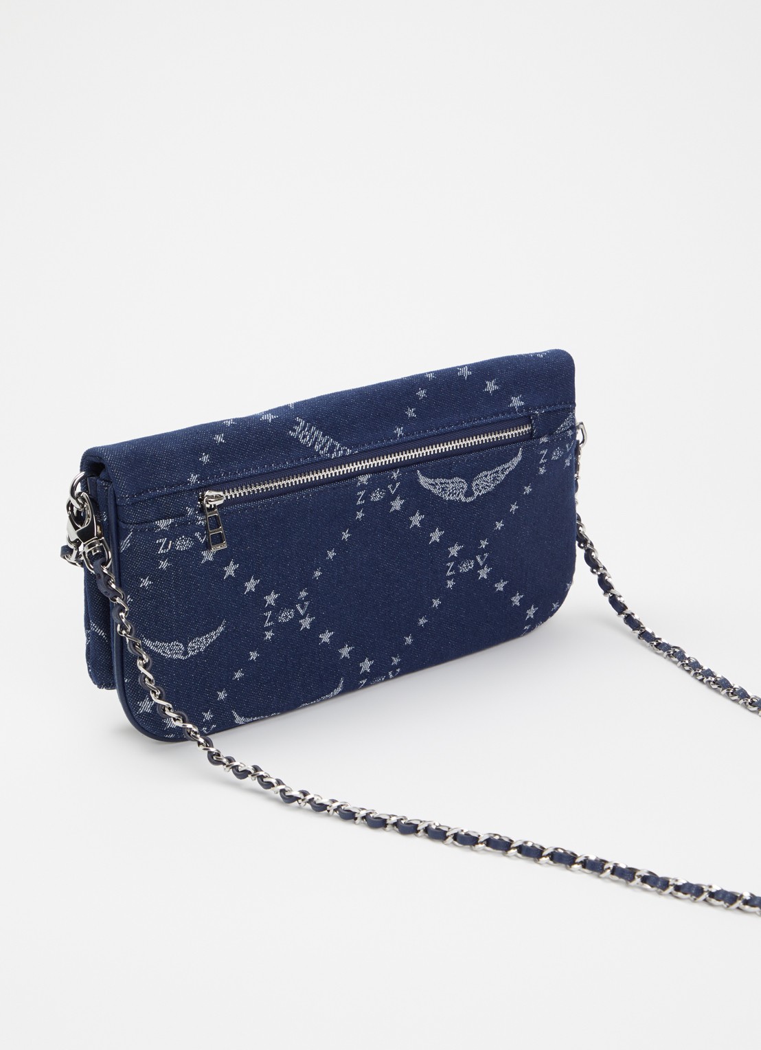 Zadig&Voltaire Rock Denim Monogram clutch met afneembare schouderriem  - achterkant donkerblauw