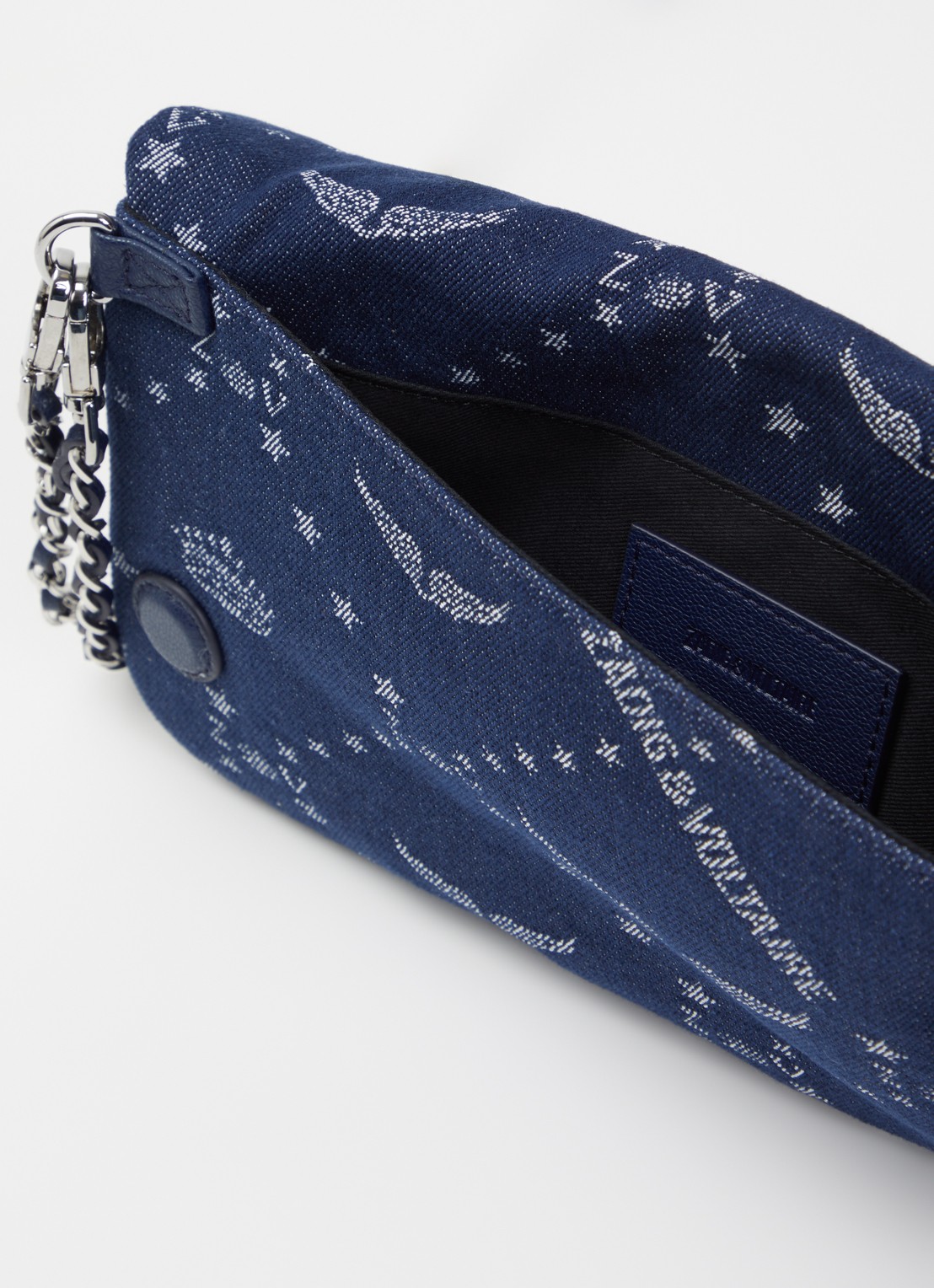 Zadig&Voltaire Rock Denim Monogram clutch met afneembare schouderriem  - detail 2 donkerblauw
