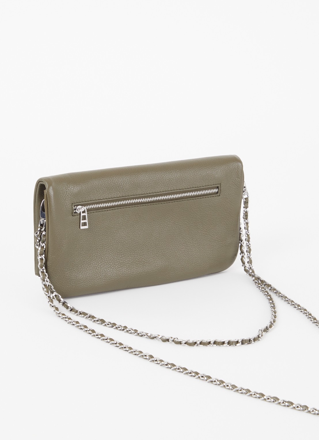 Zadig&Voltaire Rock Grained clutch van leer - achterkant 4 legergroen