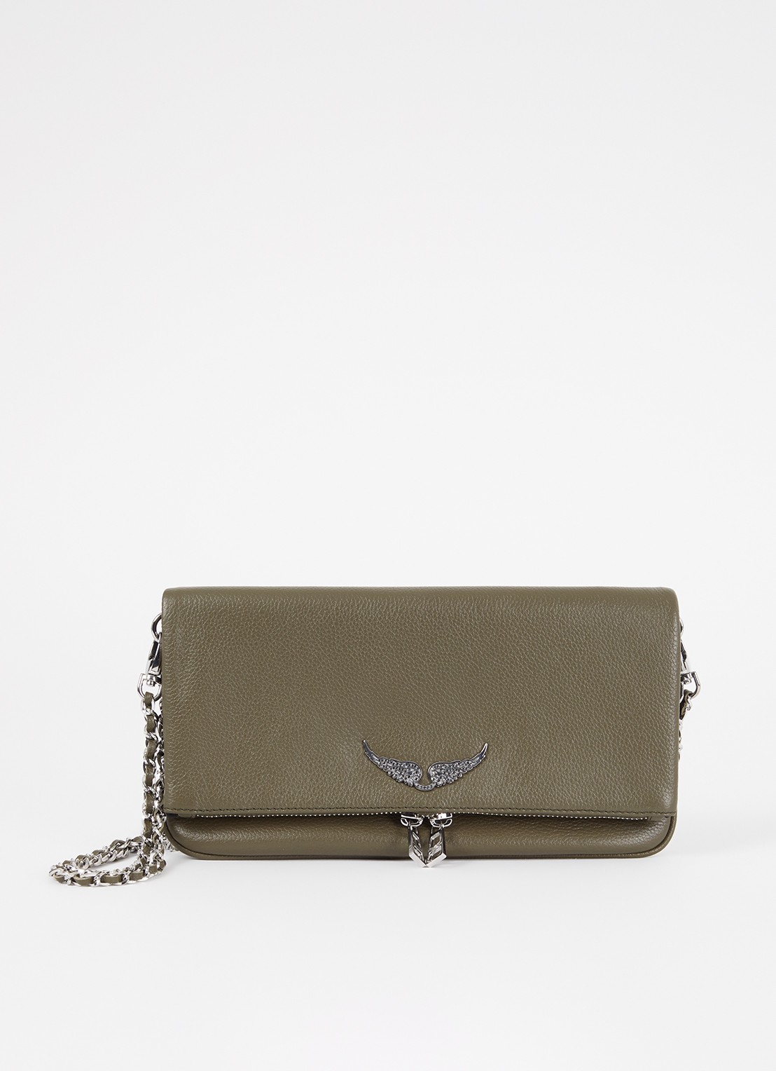 Zadig&Voltaire Rock Grained clutch van leer - voorkant legergroen