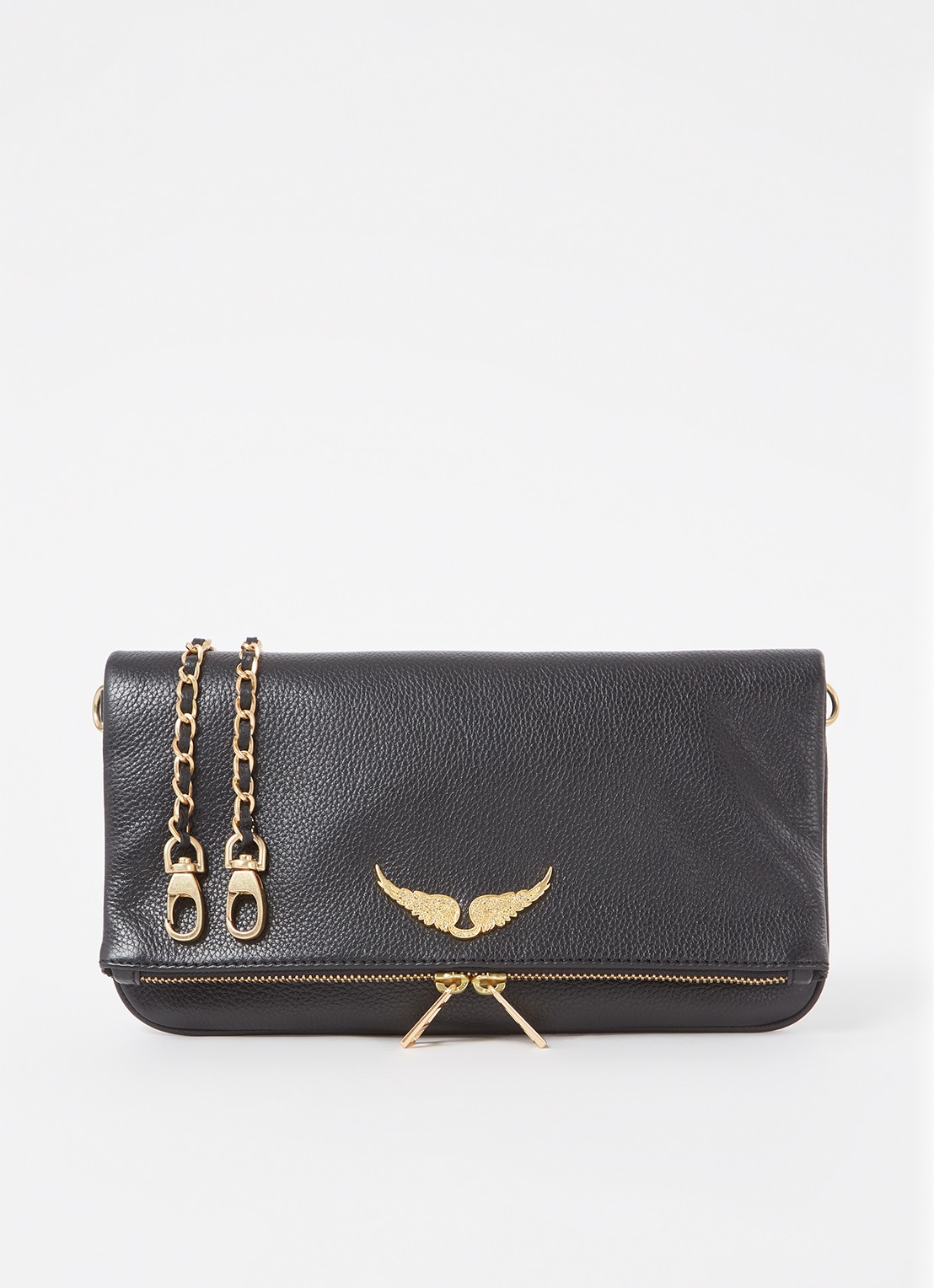 Zadig&Voltaire Rock Grained clutch van leer - voorkant 3 zwart