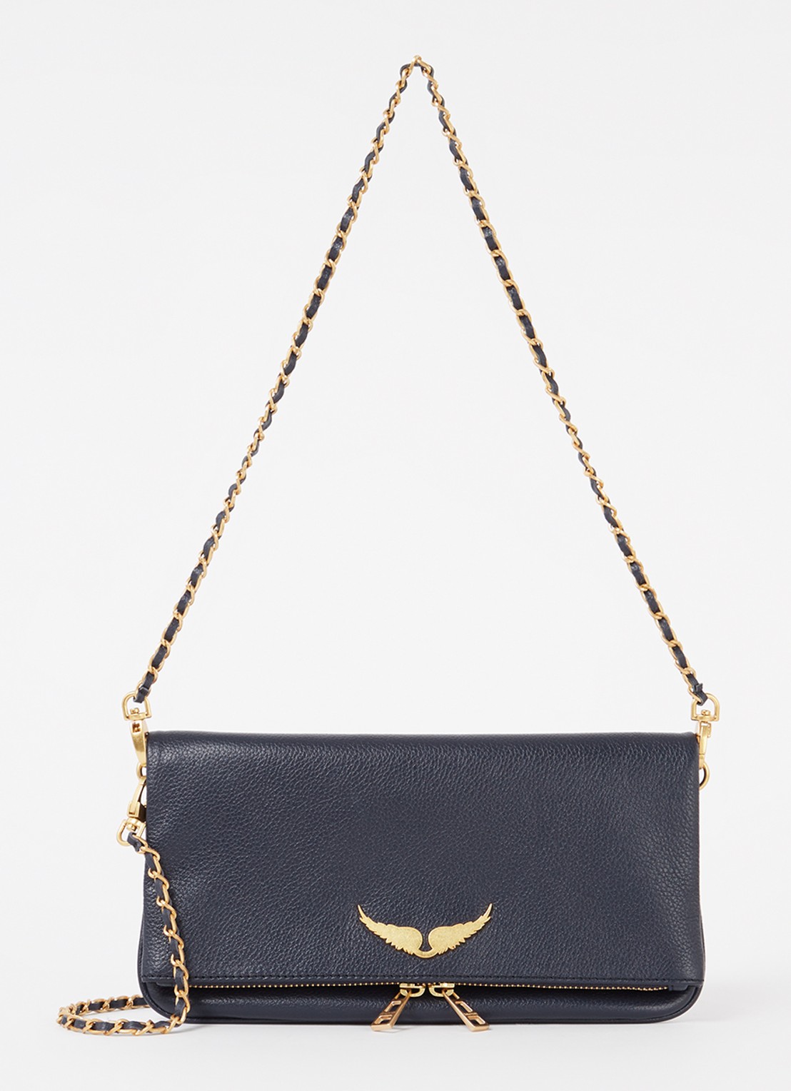 Zadig&Voltaire Rock Grained clutch van leer - voorkant 2 middenblauw