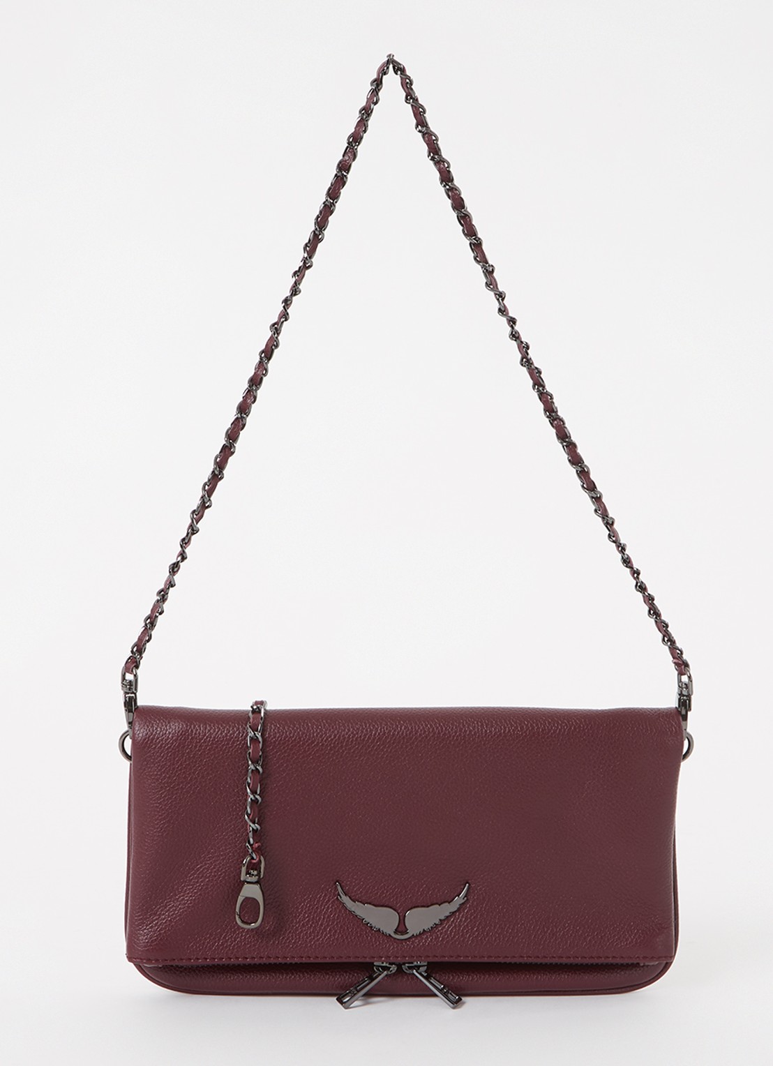 Zadig&Voltaire Rock Grained clutch van leer - voorkant aubergine