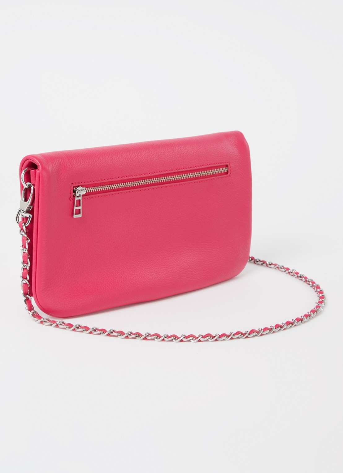 Zadig&Voltaire Rock Grained clutch van leer - achterkant fuchsia