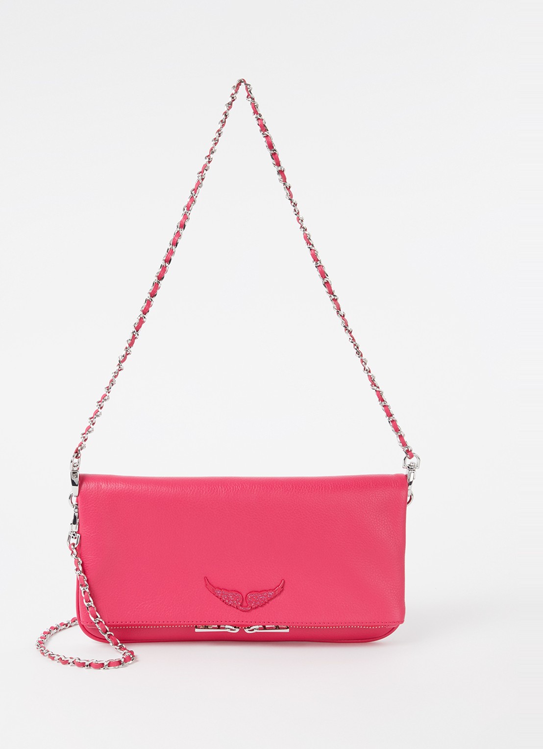 Zadig&Voltaire Rock Grained clutch van leer - voorkant 4 fuchsia
