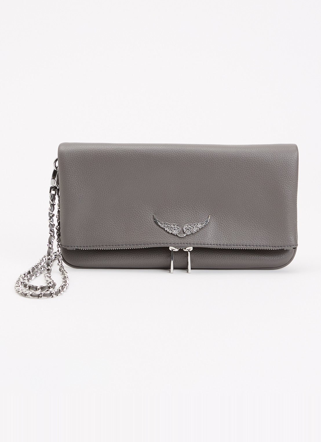Zadig&Voltaire Rock Grained clutch van leer - voorkant donkergrijs