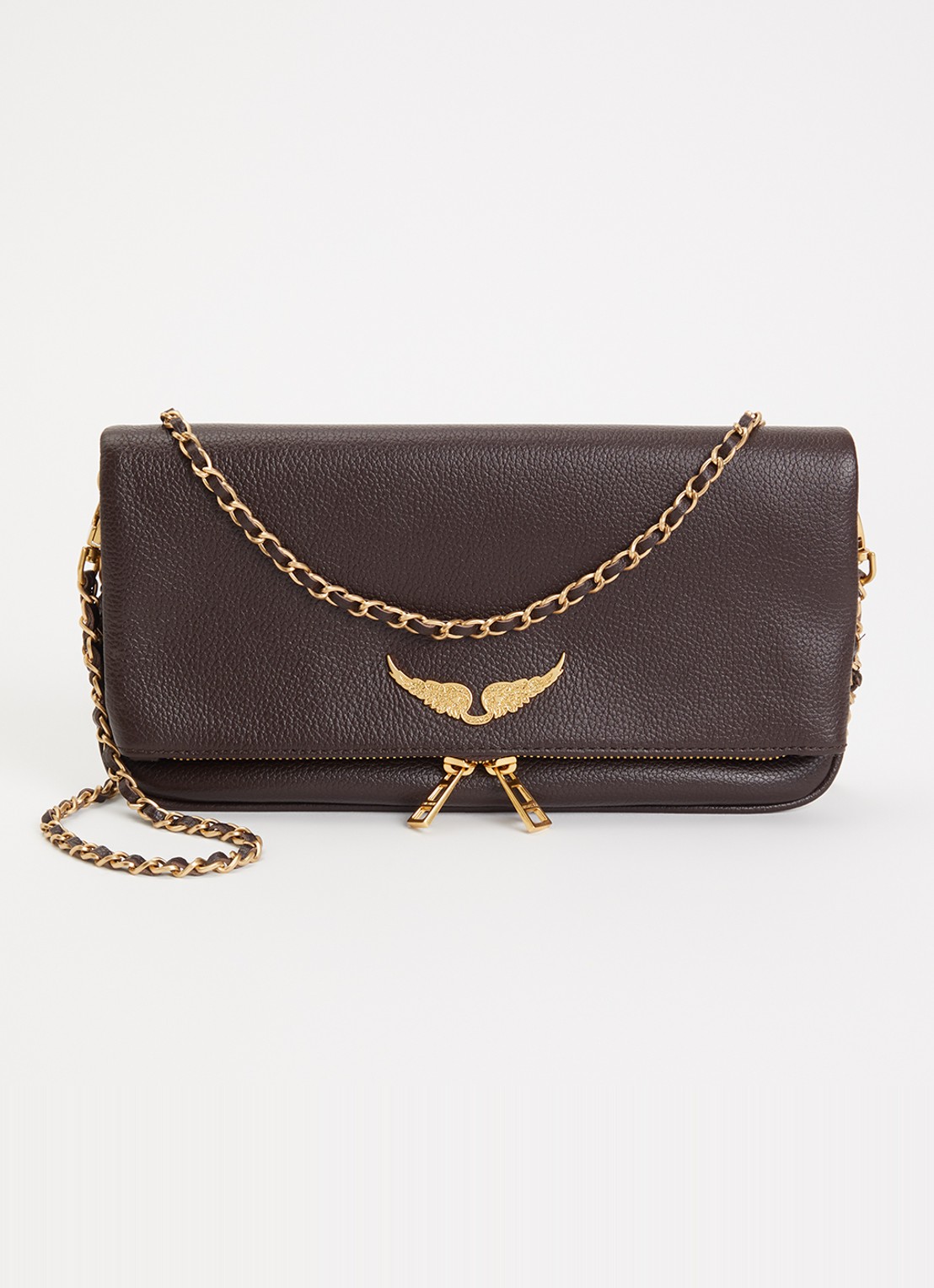 Zadig&Voltaire Rock Grained clutch van leer - voorkant 5 bruin