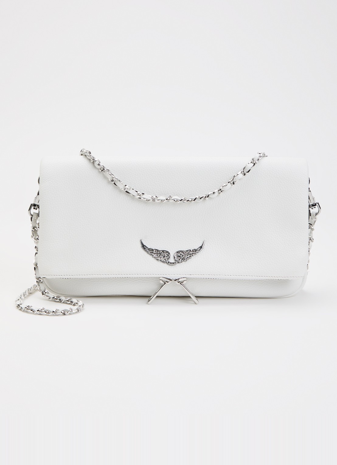 Zadig&Voltaire Rock Grained clutch van leer - voorkant 4 creme