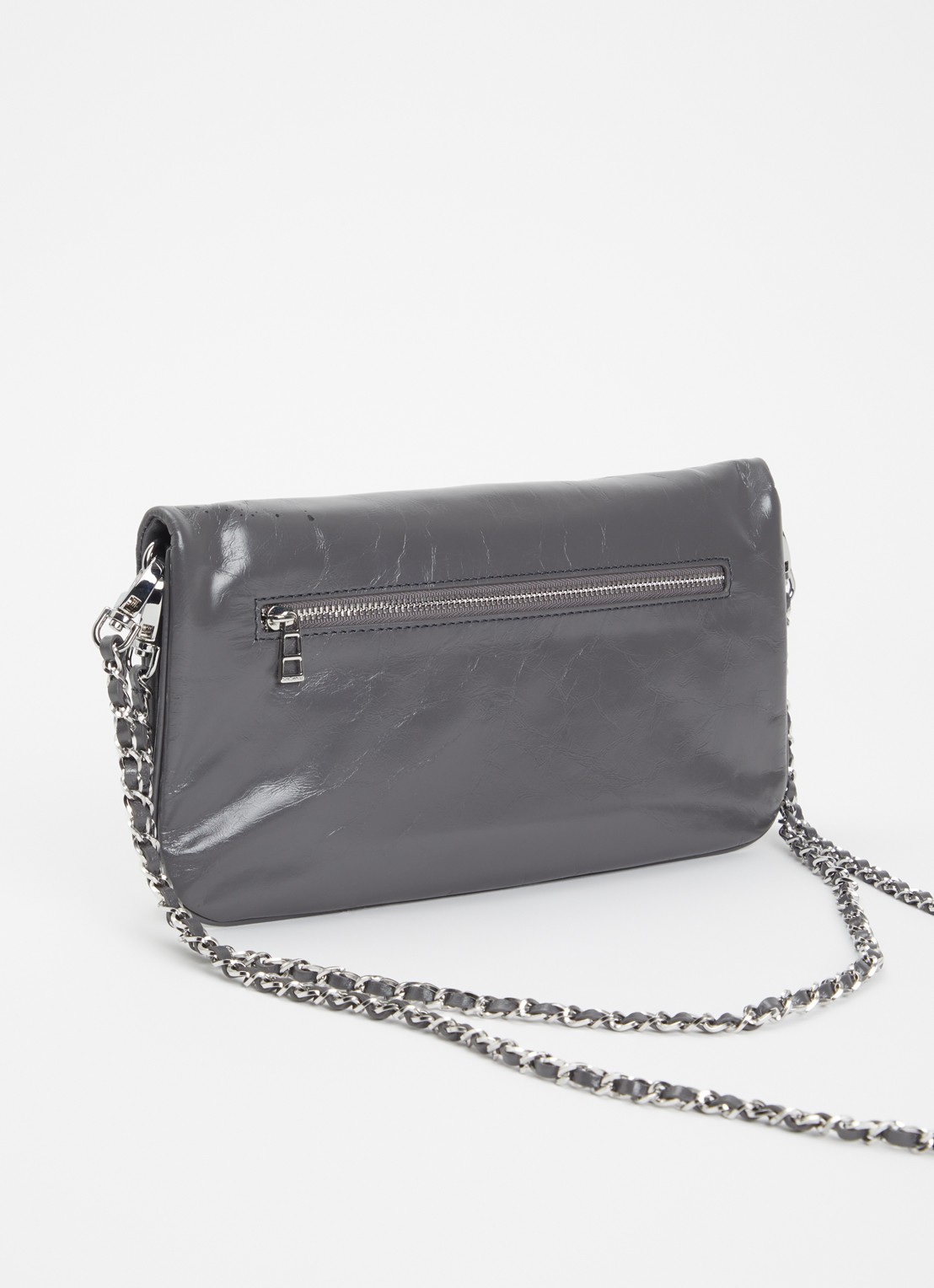 Zadig&Voltaire Rock Humberto clutch van leer met afneembare schouderriem - achterkant grijs