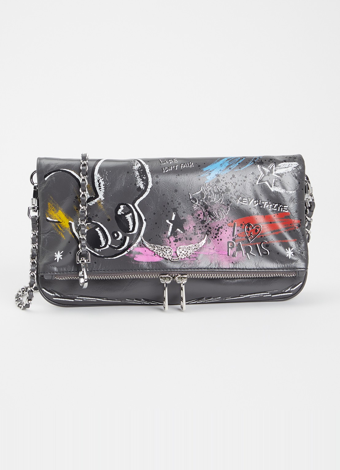 Zadig&Voltaire Rock Humberto clutch van leer met afneembare schouderriem - voorkant 5 grijs