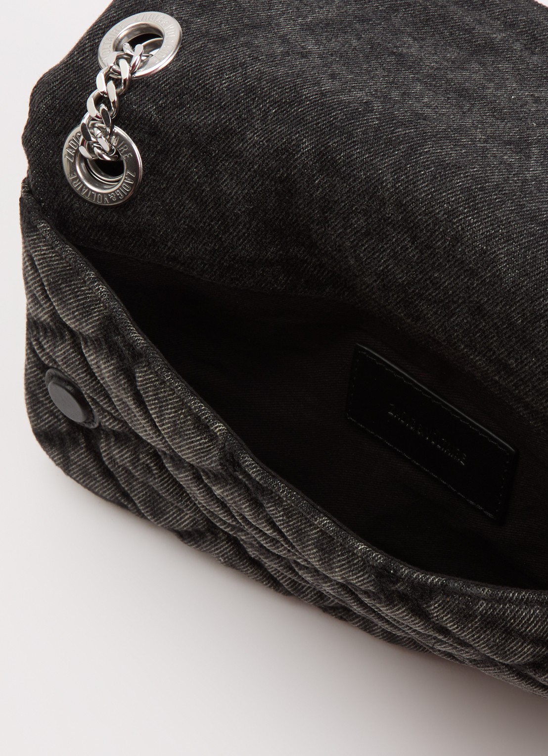 Zadig&Voltaire Rock II clutch van denim met verstelbare schouderriem - detail donkergrijs