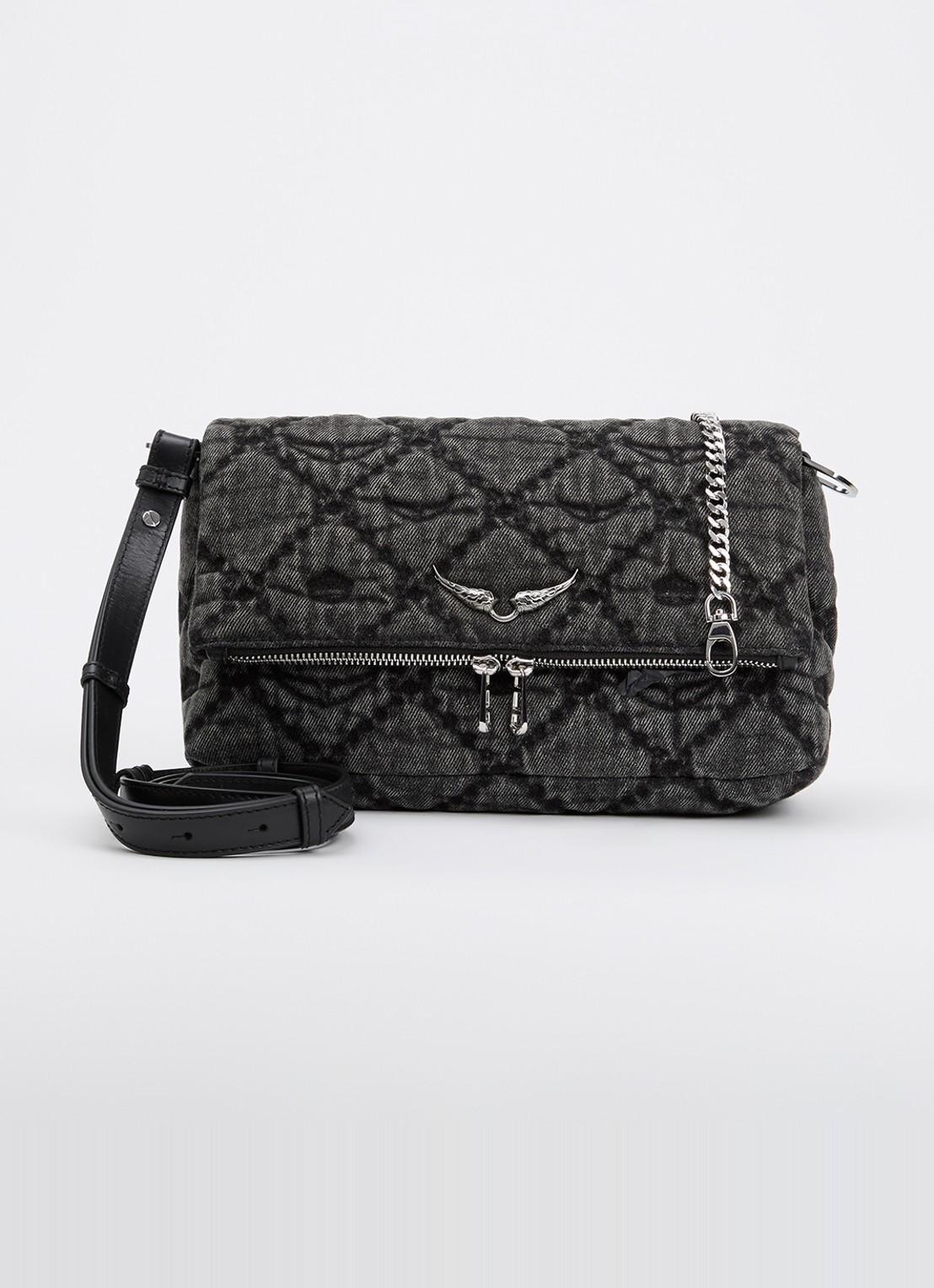 Zadig&Voltaire Rock II schoudertas met quilt patroon en afneembare schouderriem - voorkant 5 donkergrijs