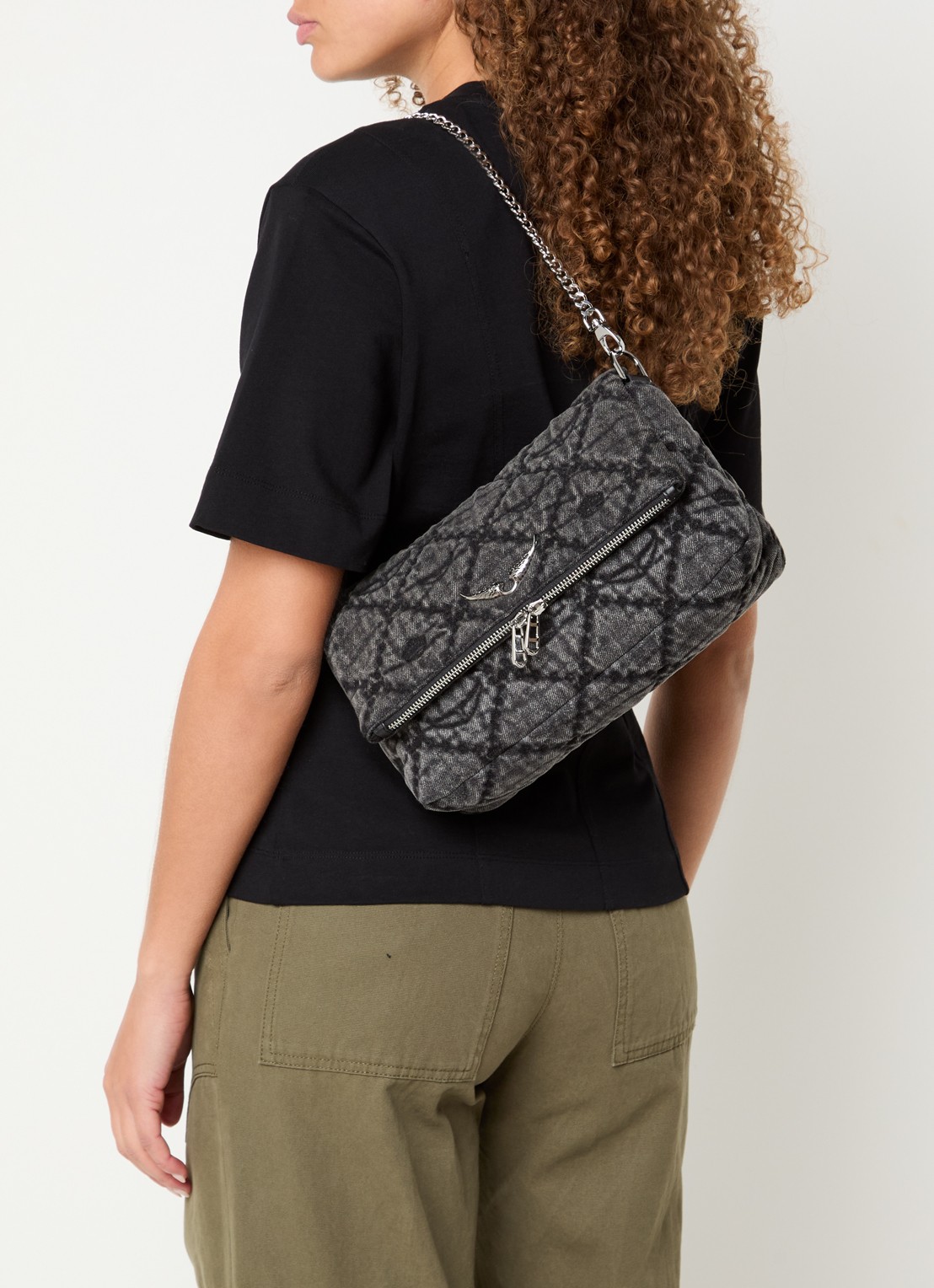 Zadig&Voltaire Rock II schoudertas met quilt patroon en afneembare schouderriem - voorkant 7 donkergrijs