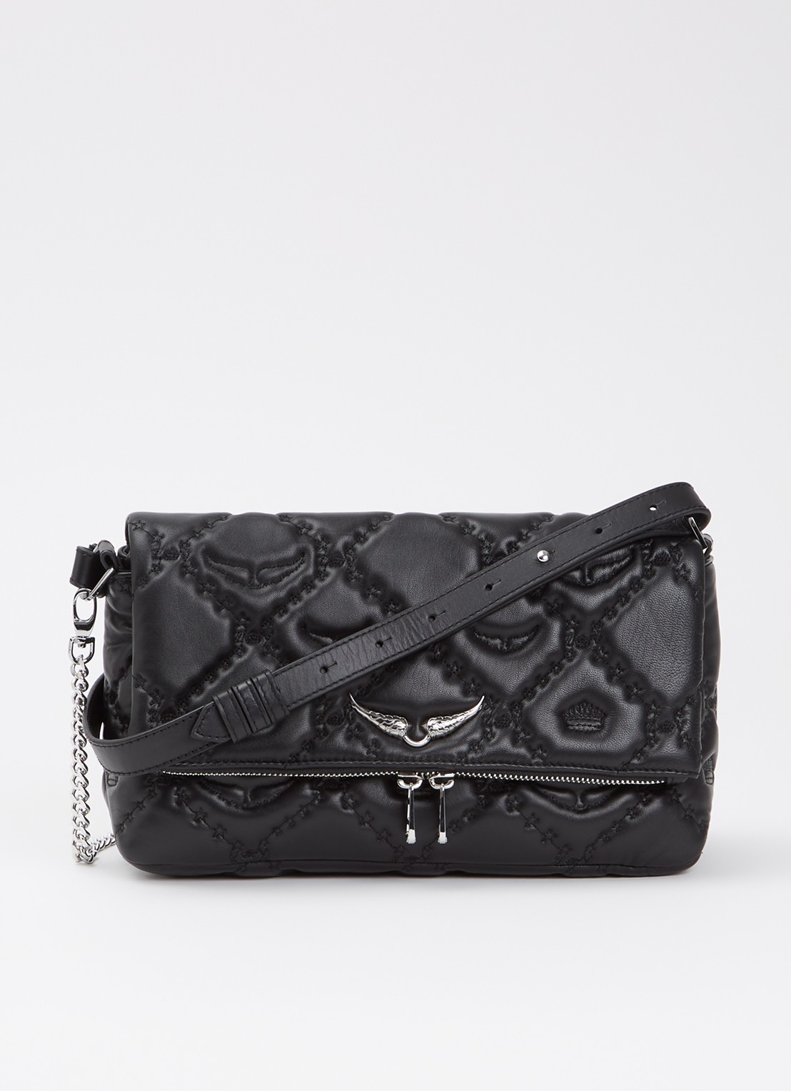 Zadig&Voltaire Rock II schoudertas van lamsleer met quilt patroon  - voorkant 5 zwart