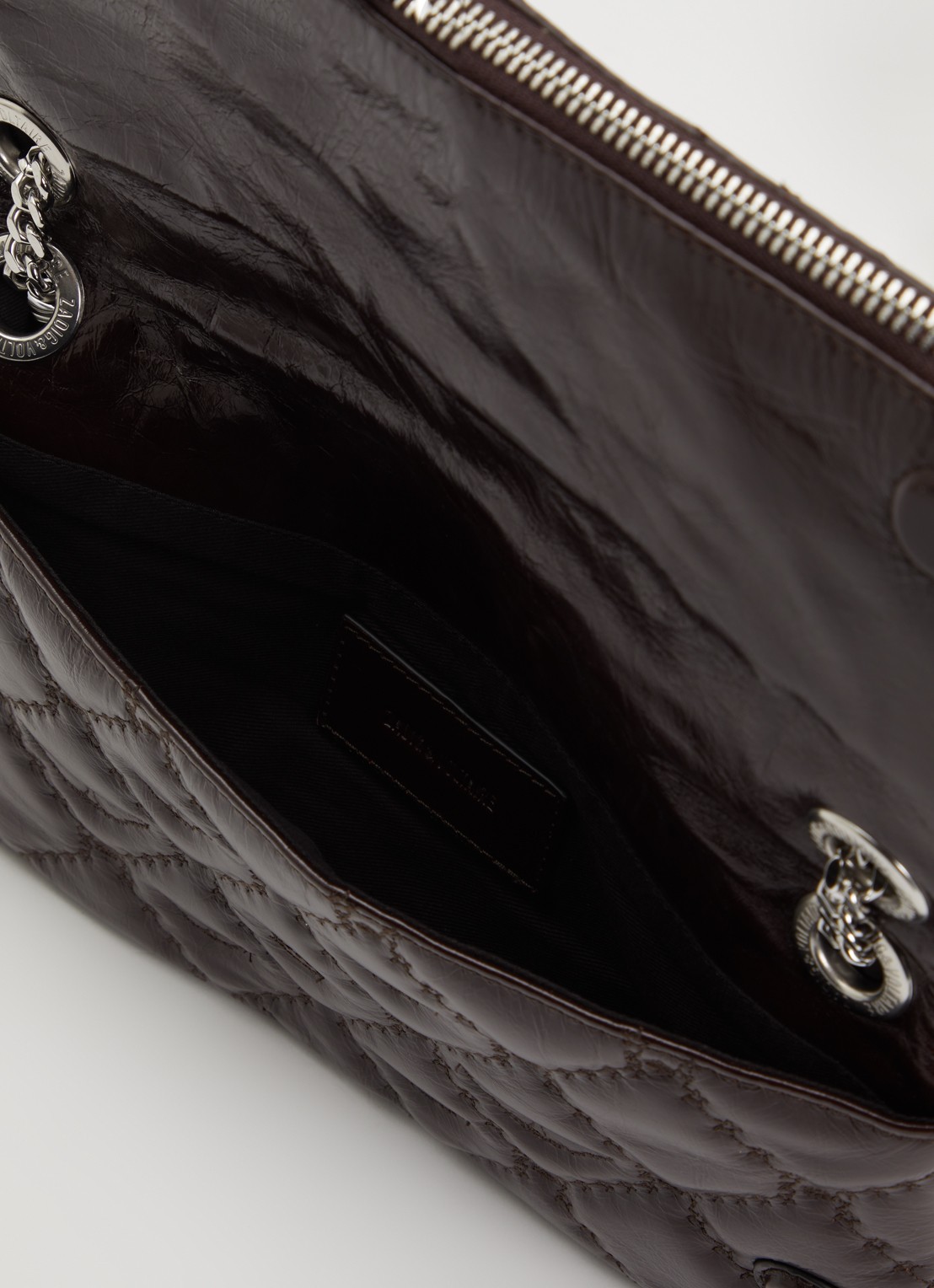 Zadig&Voltaire Rock II Vintage clutch van lakleer met verstelbare schouderriem - detail 2 donkerbruin