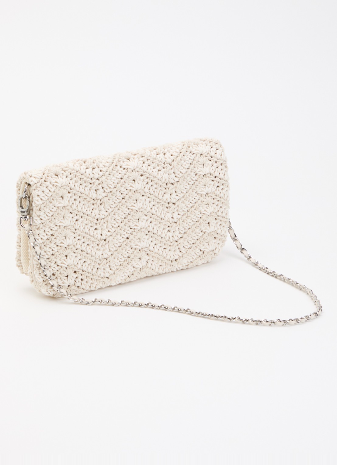 Zadig&Voltaire Rock macramé clutch met afneembare schouderriem  - achterkant 5 ivoor