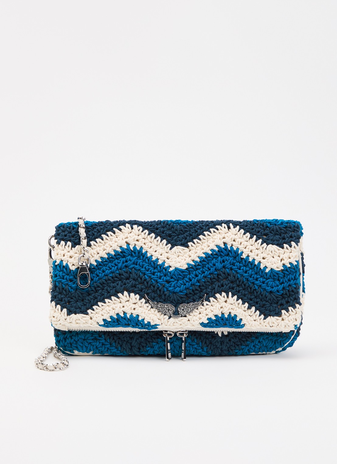 Zadig&Voltaire Rock macramé clutch met afneembare schouderriem  - voorkant 4 blauw