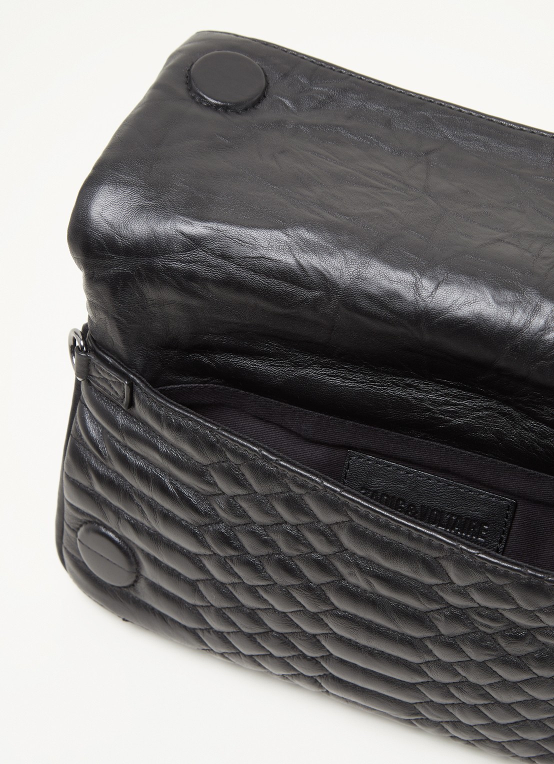 Zadig&Voltaire Rock Matelasse schoudertas van quilted lamsleer  - detail zwart