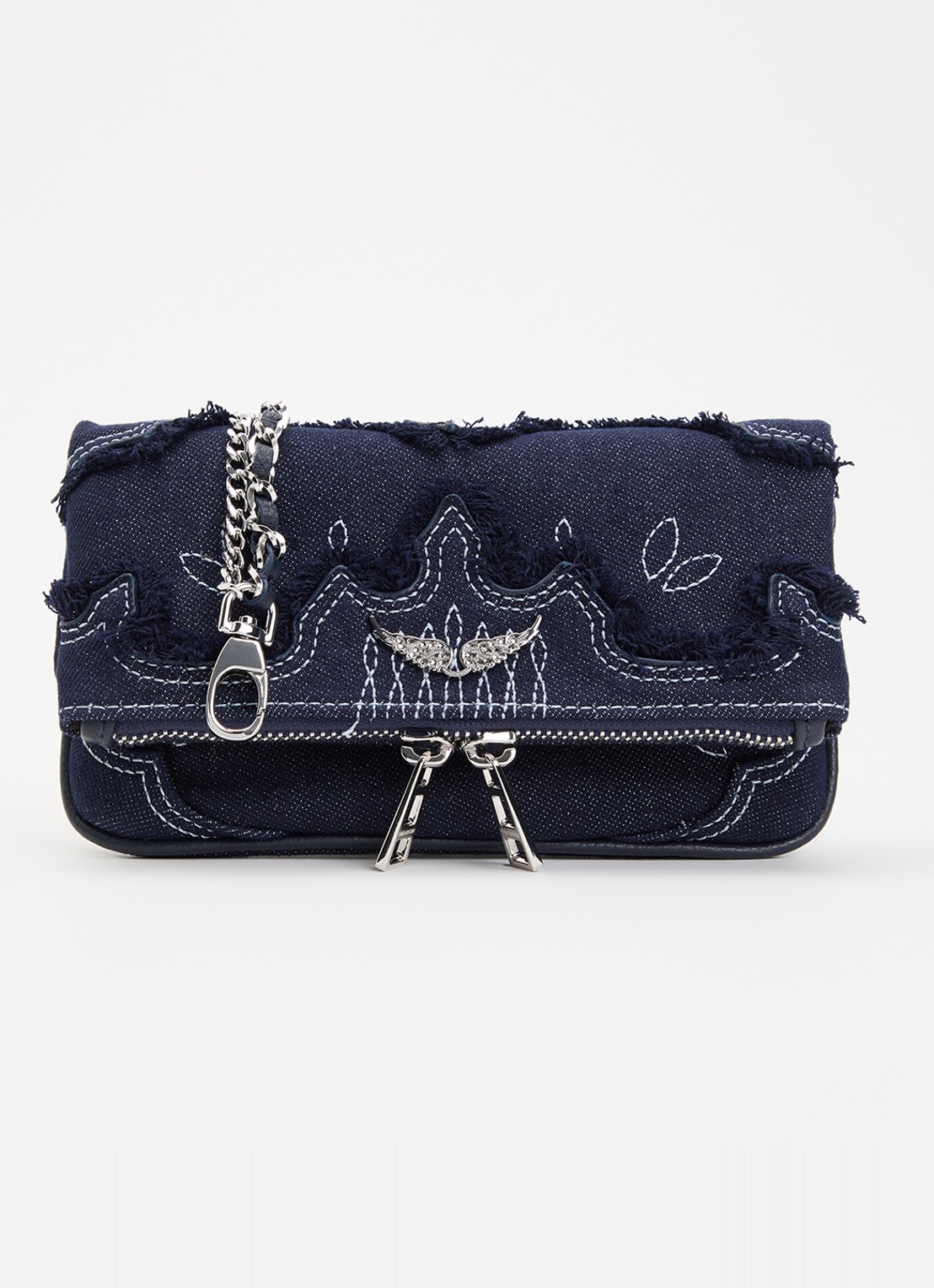 Zadig&Voltaire Rock Mini clutch van denim - voorkant 5 donkerblauw