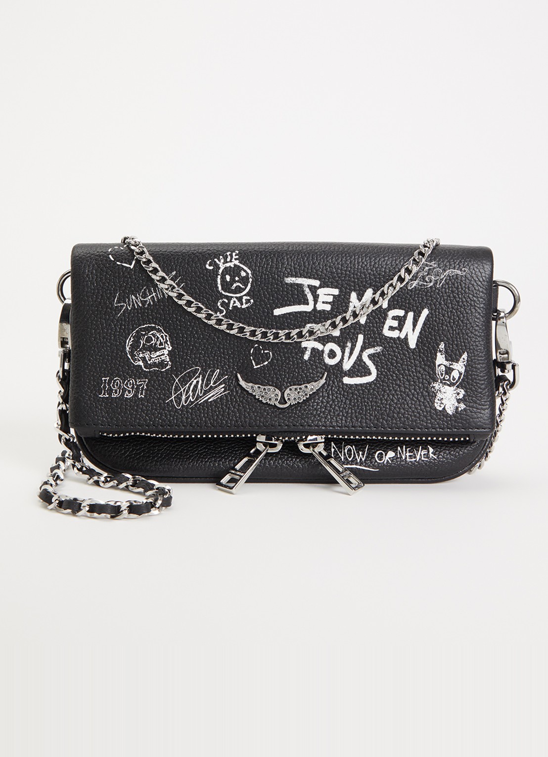 Zadig&Voltaire Rock Mini clutch van leer - voorkant 4 zwart