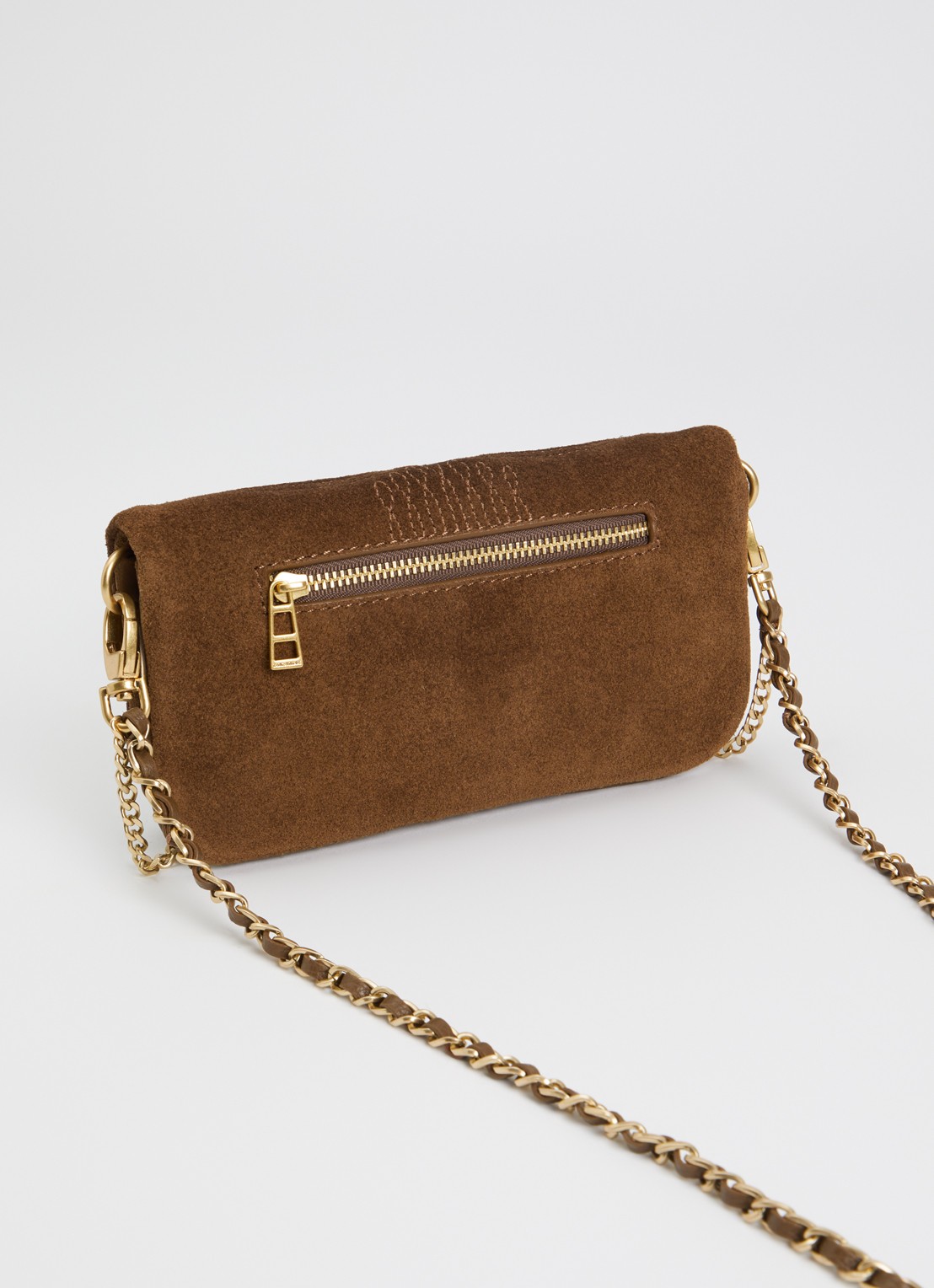 Zadig&Voltaire Rock Mini clutch van suède - achterkant cognac