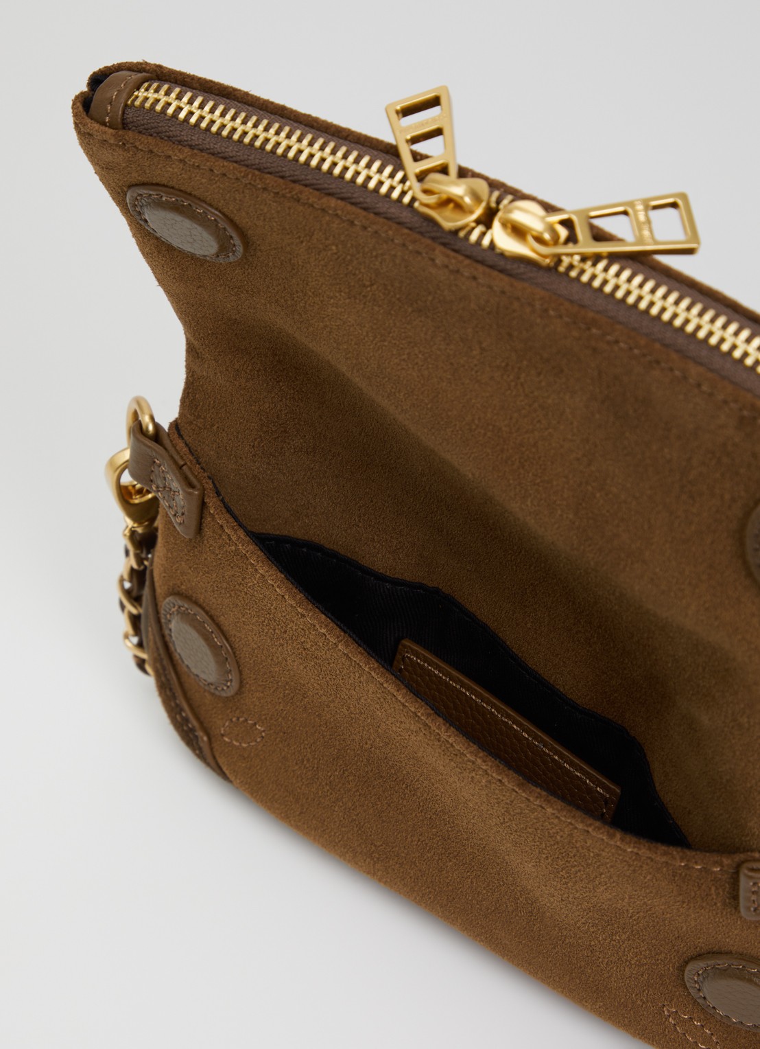 Zadig&Voltaire Rock Mini clutch van suède - detail 3 cognac