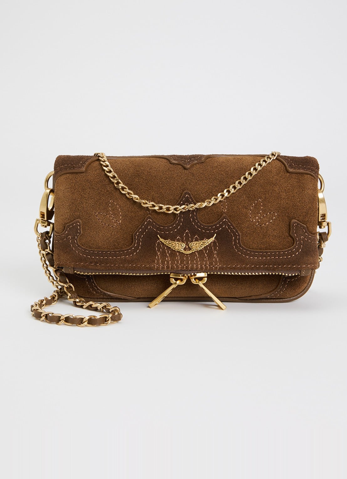 Zadig&Voltaire Rock Mini clutch van suède - voorkant 2 cognac