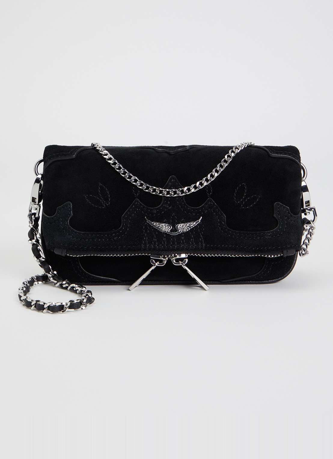 Zadig&Voltaire Rock Mini clutch van suède - voorkant 4 zwart