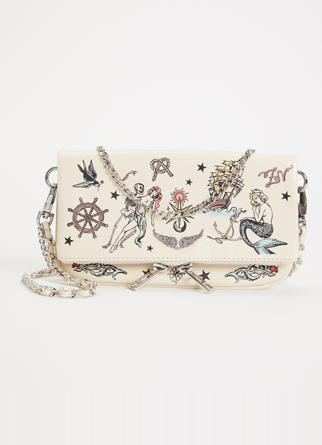 Zadig&Voltaire Rock Mini Tattoo clutch van leer - voorkant ivoor