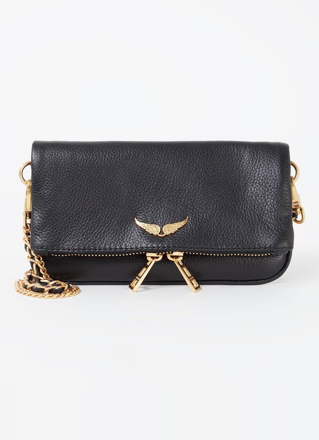 Zadig&Voltaire Rock Nano clutch van leer met afneembare schouderriem - voorkant 4 zwart