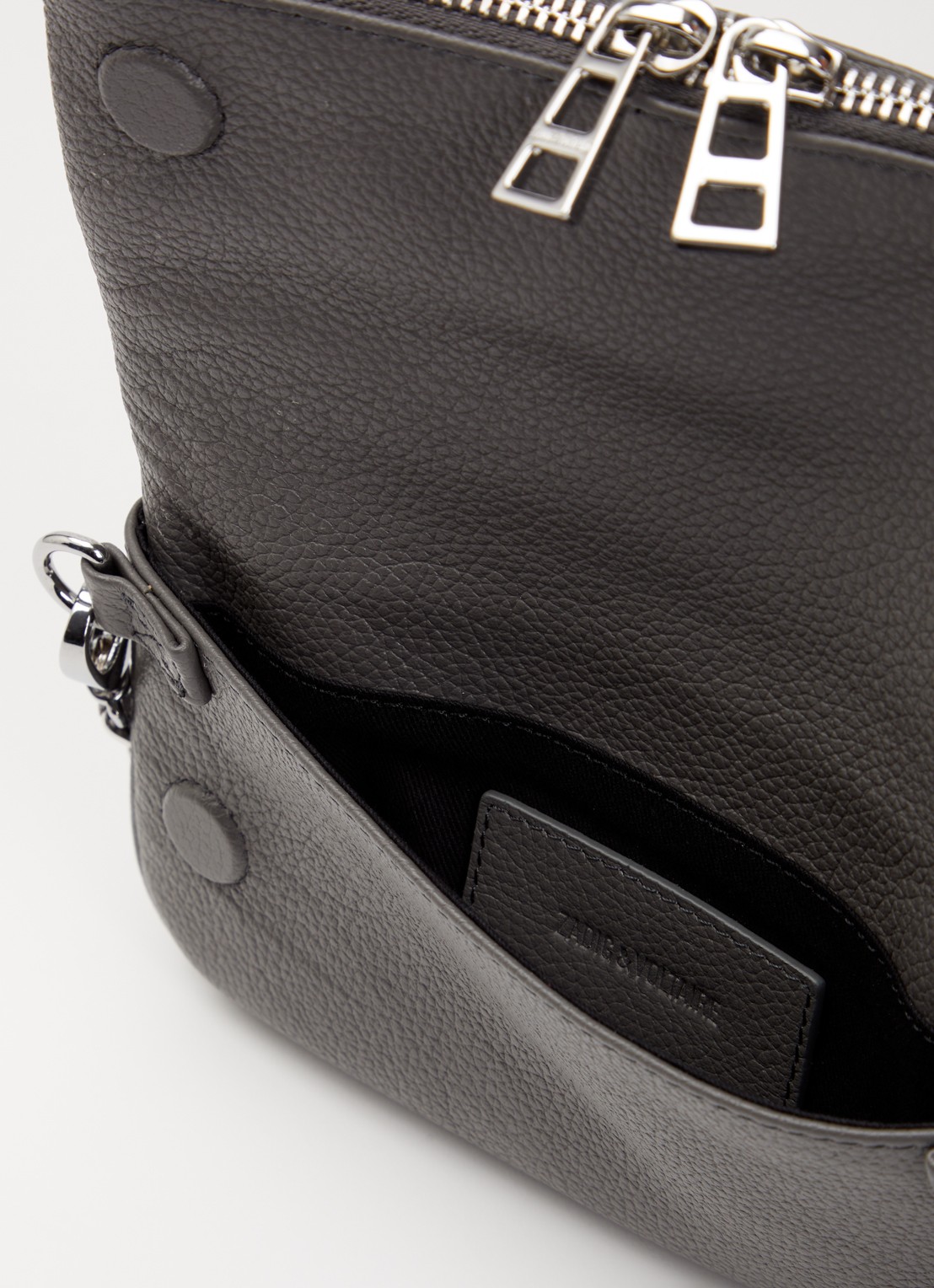 Zadig&Voltaire Rock Nano clutch van leer met afneembare schouderriem - detail grijs