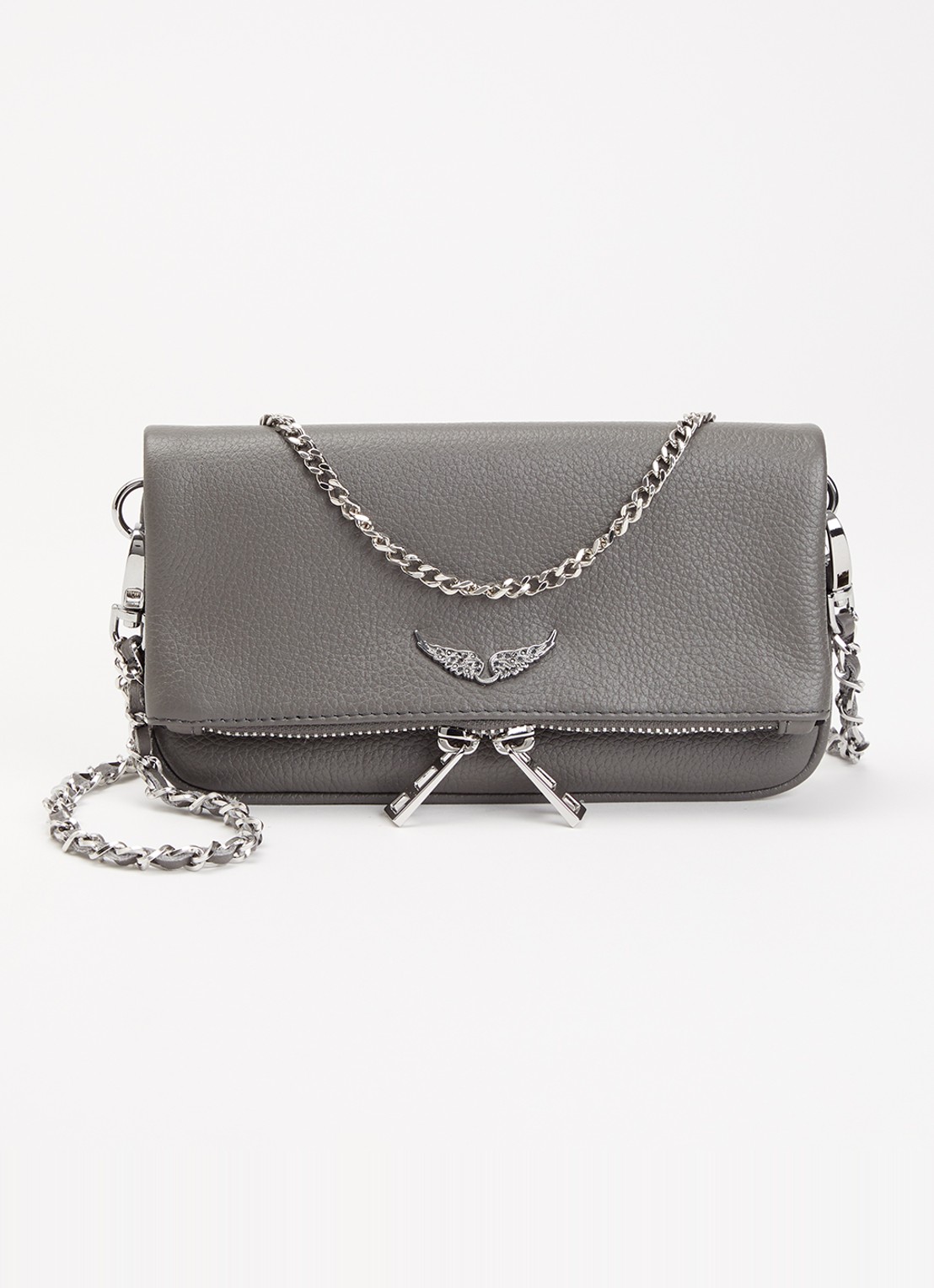 Zadig&Voltaire Rock Nano clutch van leer met afneembare schouderriem - voorkant 5 grijs