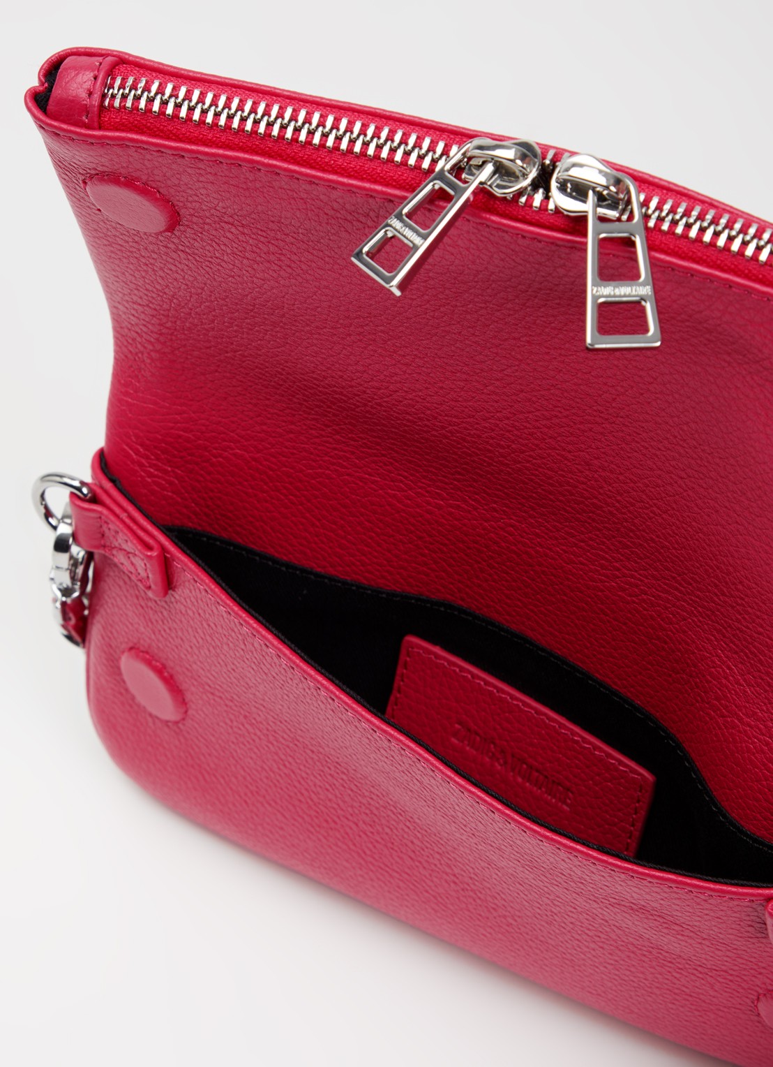 Zadig&Voltaire Rock Nano clutch van leer met afneembare schouderriem - detail donkerroze