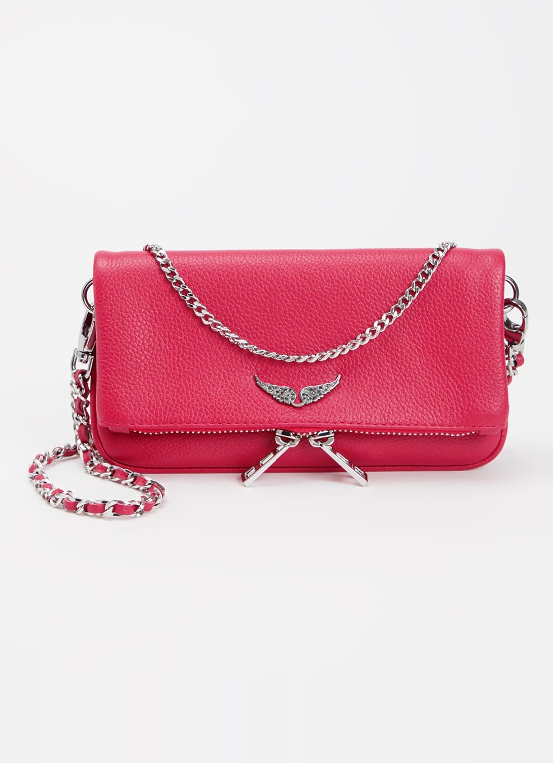Zadig&Voltaire Rock Nano clutch van leer met afneembare schouderriem - voorkant 4 donkerroze
