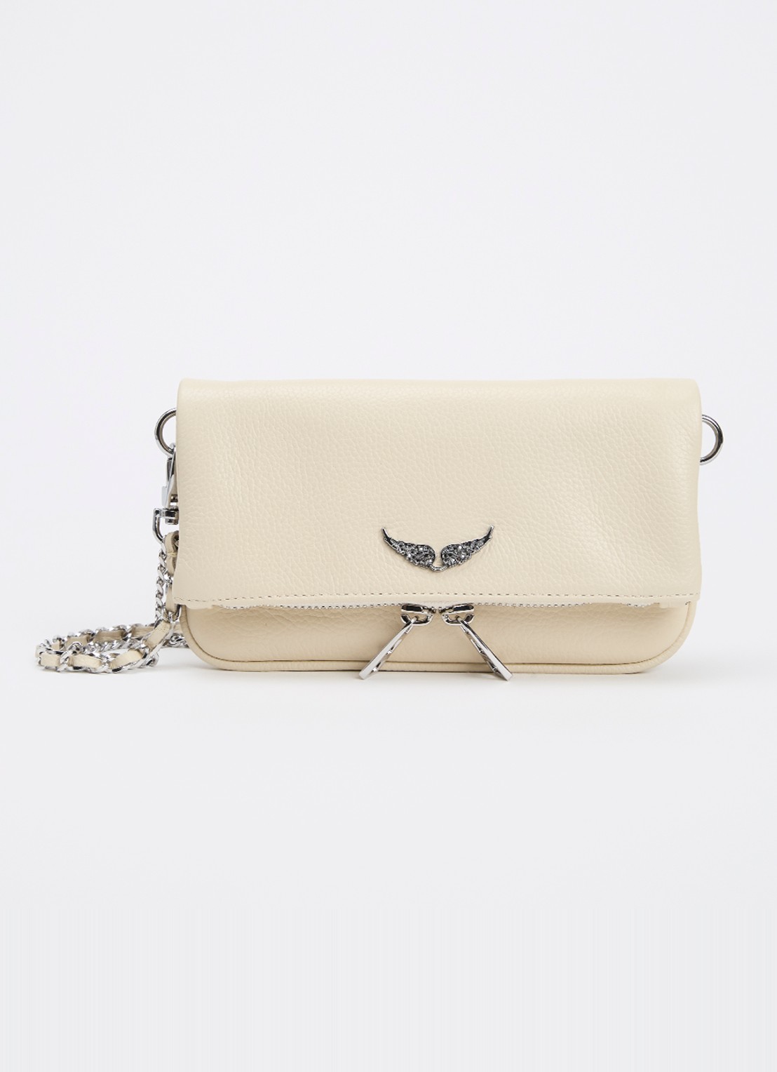 Zadig&Voltaire Rock Nano clutch van leer met afneembare schouderriem - voorkant creme