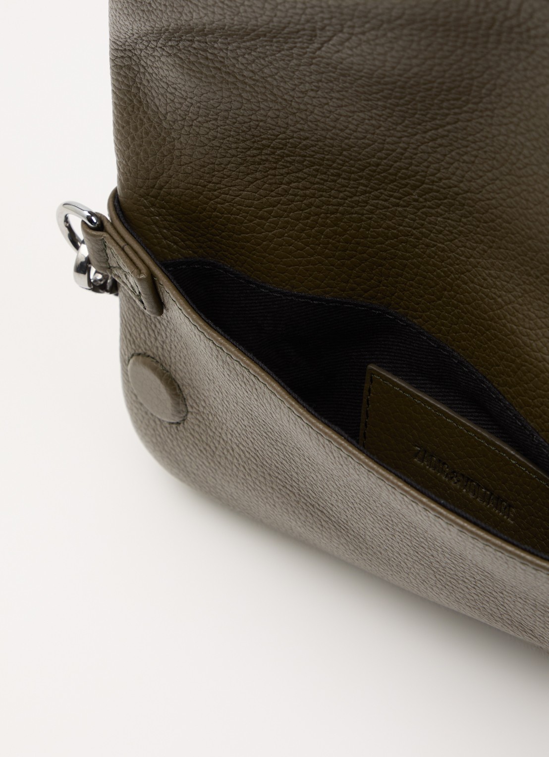 Zadig&Voltaire Rock Nano clutch van leer met afneembare schouderriem - detail 3 khaki