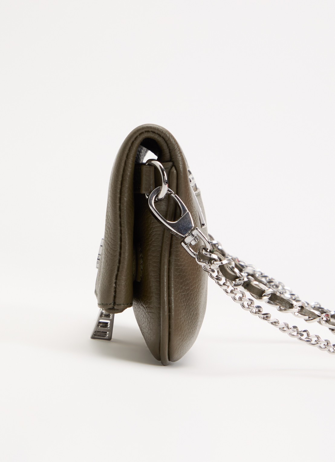 Zadig&Voltaire Rock Nano clutch van leer met afneembare schouderriem - detail 4 khaki