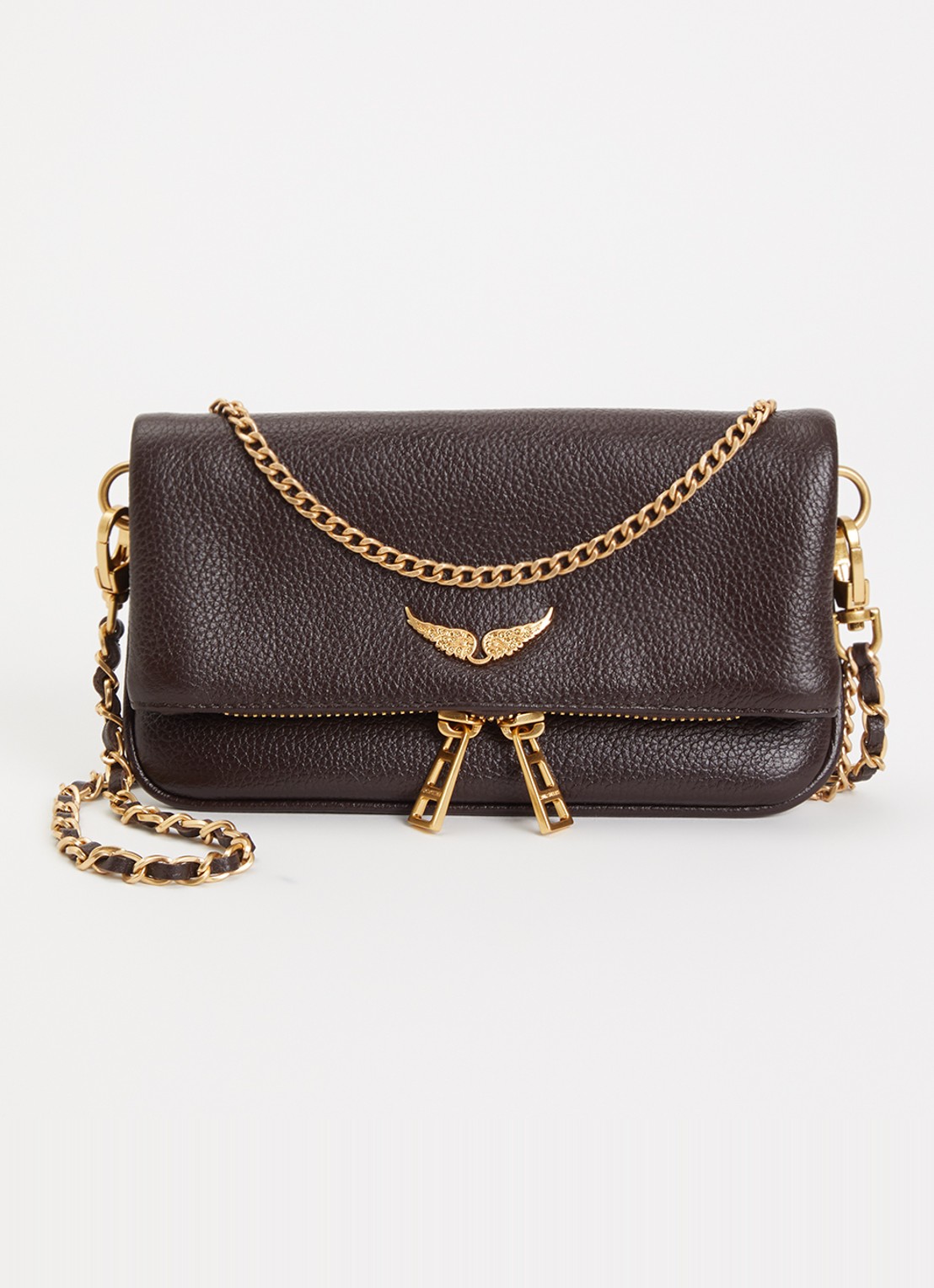 Zadig&Voltaire Rock Nano clutch van leer met afneembare schouderriem - voorkant 4 bruin