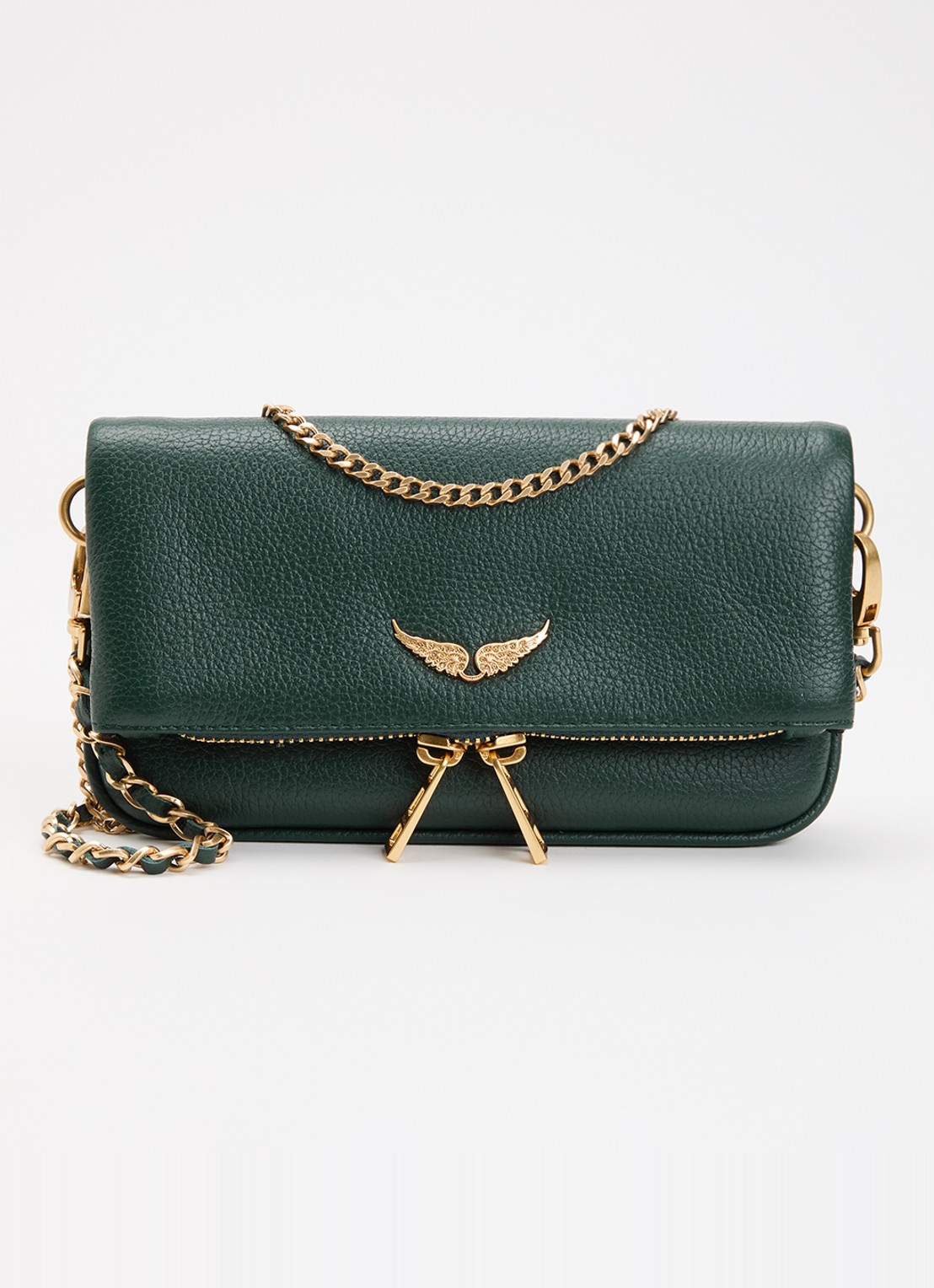 Zadig&Voltaire Rock Nano clutch van leer met afneembare schouderriem - voorkant 5 groen